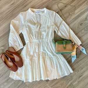 🚨NWT LIKELY Kylie Dress Size 8, Optic White, Eyelet Tiered All Cotton